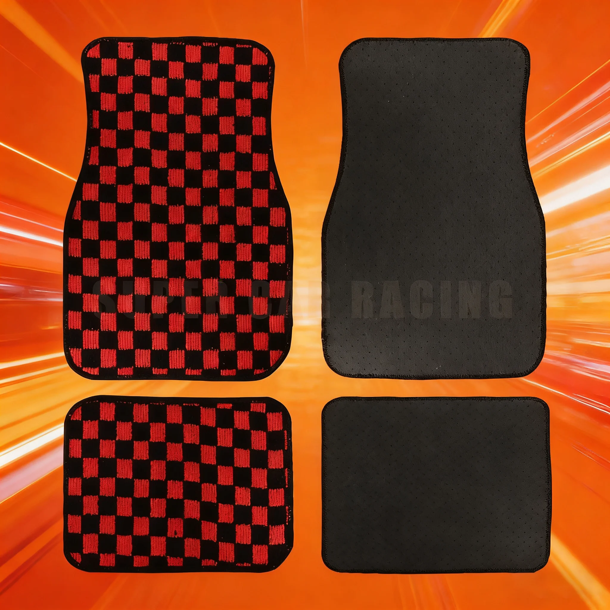 Фото JDM Racing плюшевые клетчатые коврики для пола, 4 шт., универсальные нескользящие автомобильные передние и задние ковры, декоративные коврики, универсальные автомобильные коврики №3