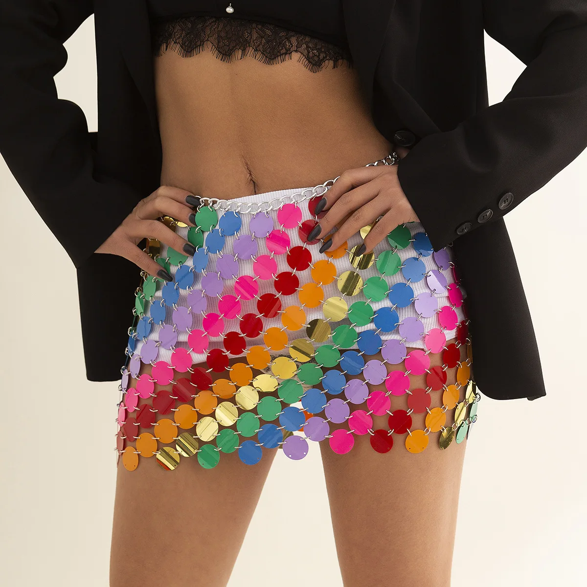 

Statement Round Colorful Sequins Body Skirt Jewelry Women Girl Sexy Waist Chain Mini-skirt Belt Party Bling Bikini Belly Chian