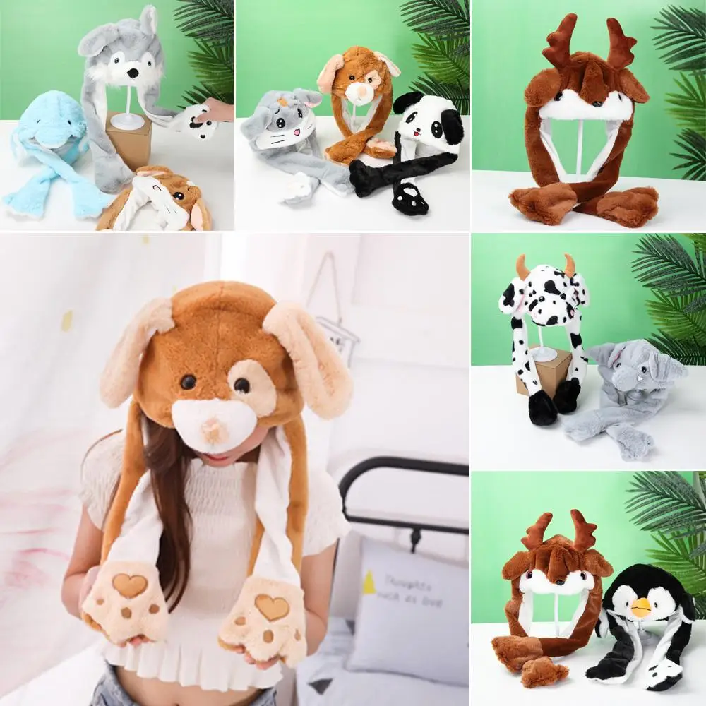 

Winter Cute Moving Jumping Warm Funny Cap Plush Animals Ear Hat Rabbit Pinch Airbag