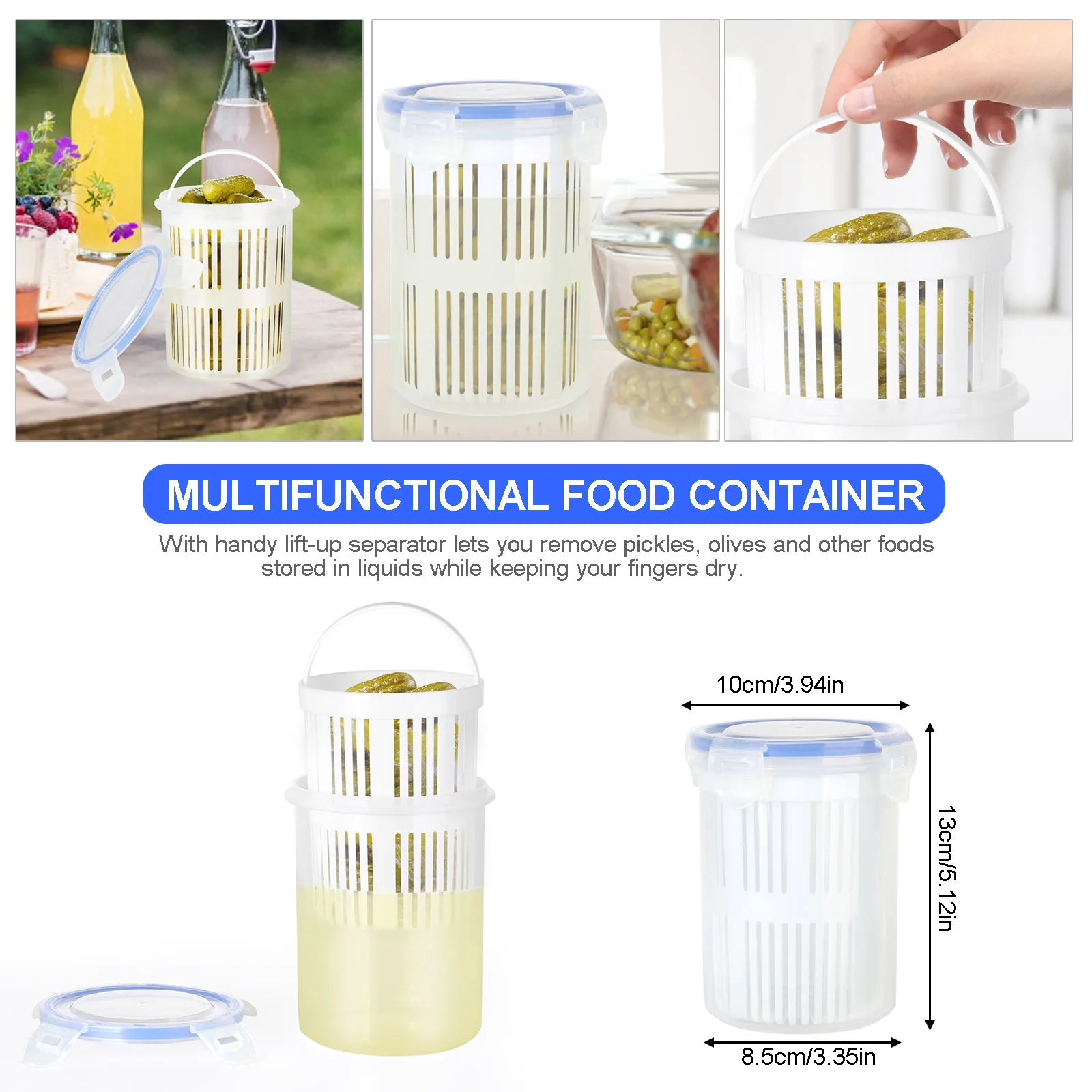 Multifunctional Food Container Pickle Jar with Strainer Insert Leak-Proof Lid Pickle Flip Jar Bucket Fresh Box Draining Basket
