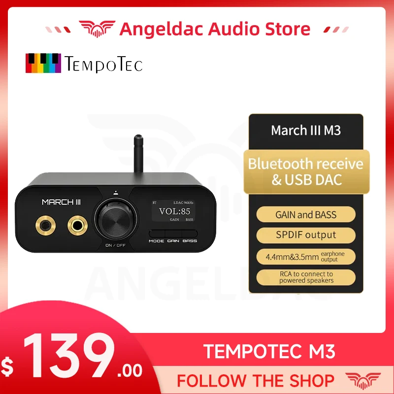 

TempoTec M3 HIFI USB DAC, 5,2 Bluetooth DAC, усилитель для наушников 4,4 мм, большое расстояние передачи, Bluetooth аудио приемник, DSD