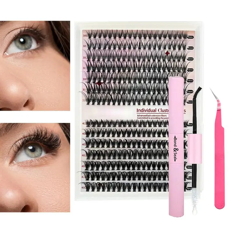

280 pcs Eyelash Extension Kit 30D and 40D Curl Eyelashes Kit Reusable Eyelash Applicator Tool Lightweight & Soft Eyelashes