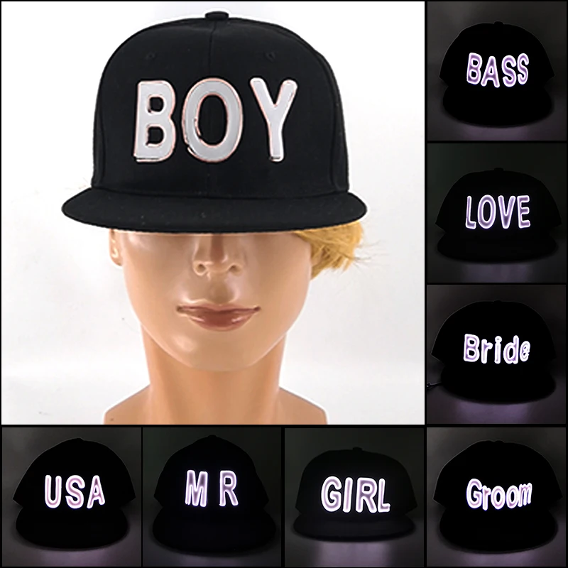 

Glowing LED Light Cap Neon Light up Party Hat For Nightclub Flash Rave Party Costume Decoration Street Hip Hop Bar Night Hat