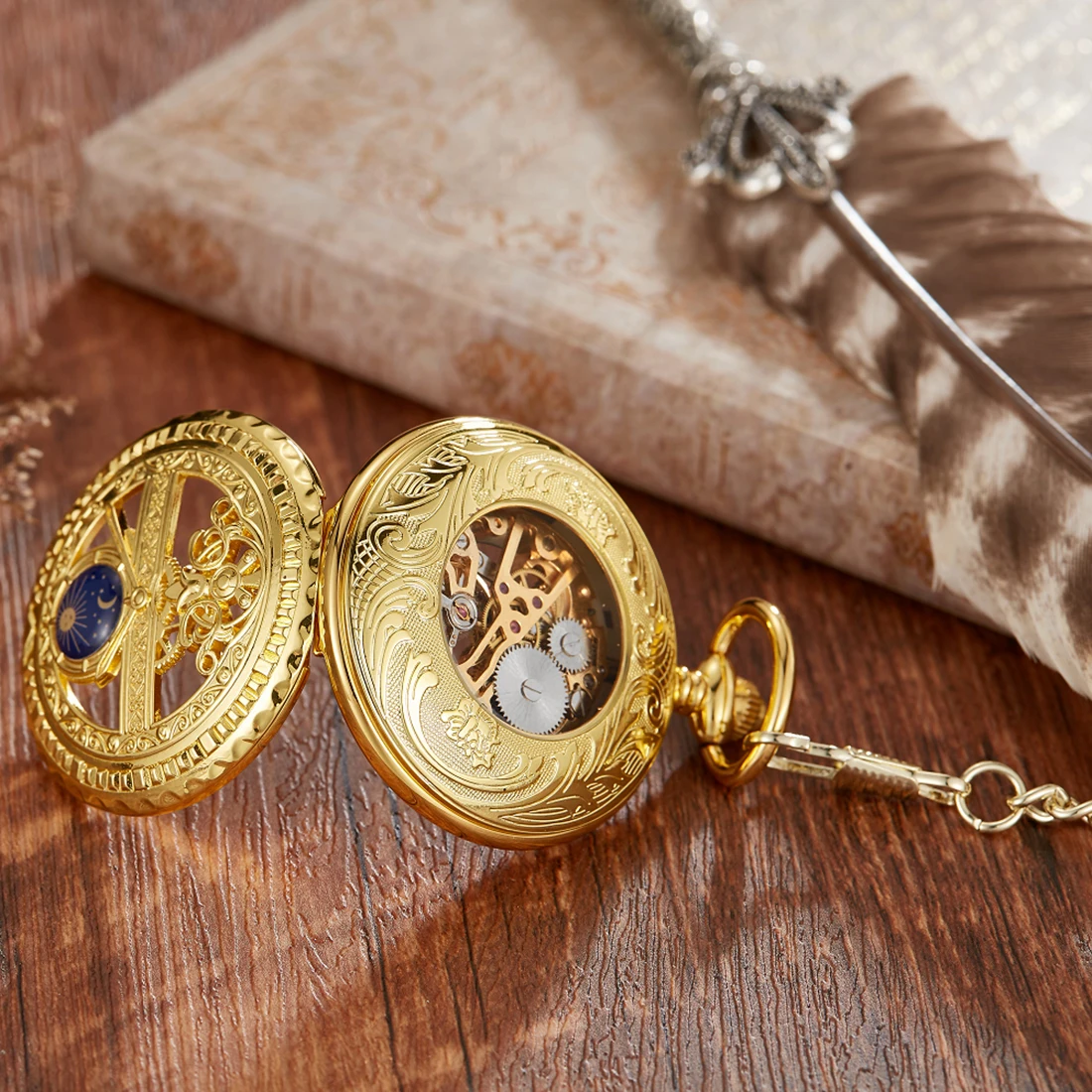 Luxury Mechanical Clock Vintage Man Pocket Watch Fob Chain Steampunk Skeleton Classic Watches for Men Chinese Factory Pendant