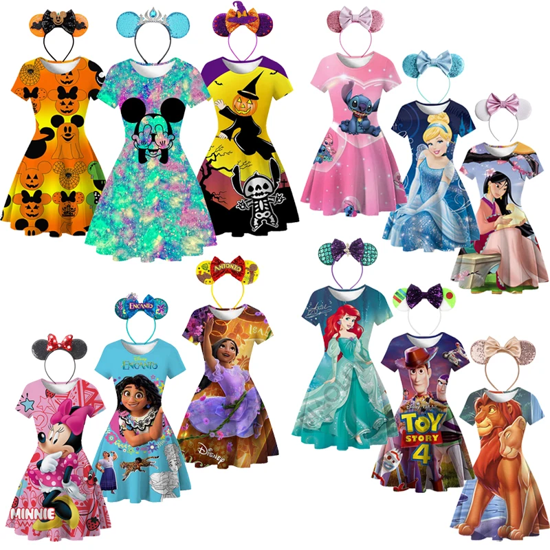 

Disney Girls 3D Cartoon Print Summer Dress Kids Encanto Mirabel Isabela Halloween Cosplay Costume Mickey Minnie Princess Dresses