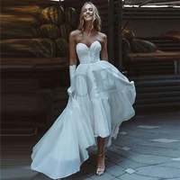 luxury elegant wedding dress sashes strapless ruffles sexy button backless sleeveless princess vestido de novia 2022 women
