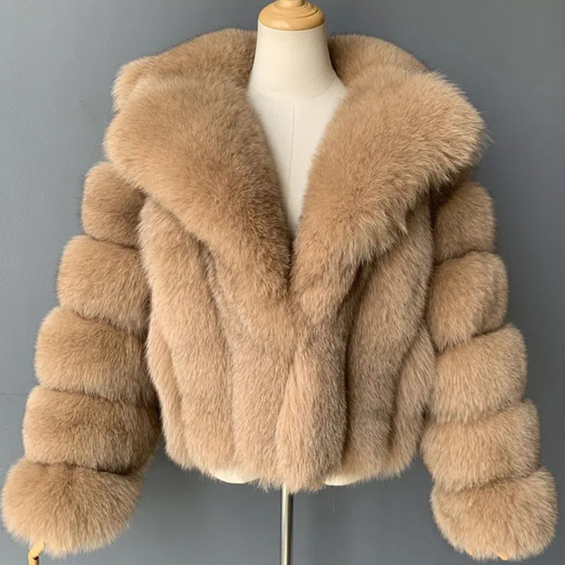 

2022 New Fur Coat Women's Short Oversized Fox Collar Long Sleeve Top Autumn And Winter Celebrity Lady Fur Integrated Coat