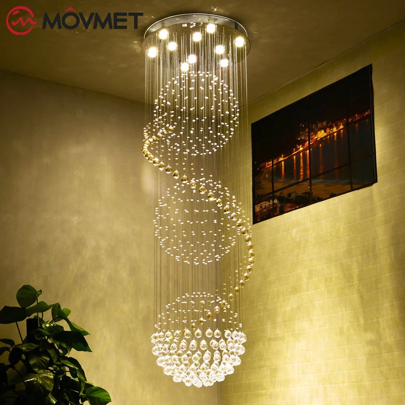 Роскошные светодиодный ные Светодиодные хрустальные люстры, стеклянная длинная трубка GU10, подвесной светильник для гостиной, лестницы, дуплексное здание из нержавеющей стали