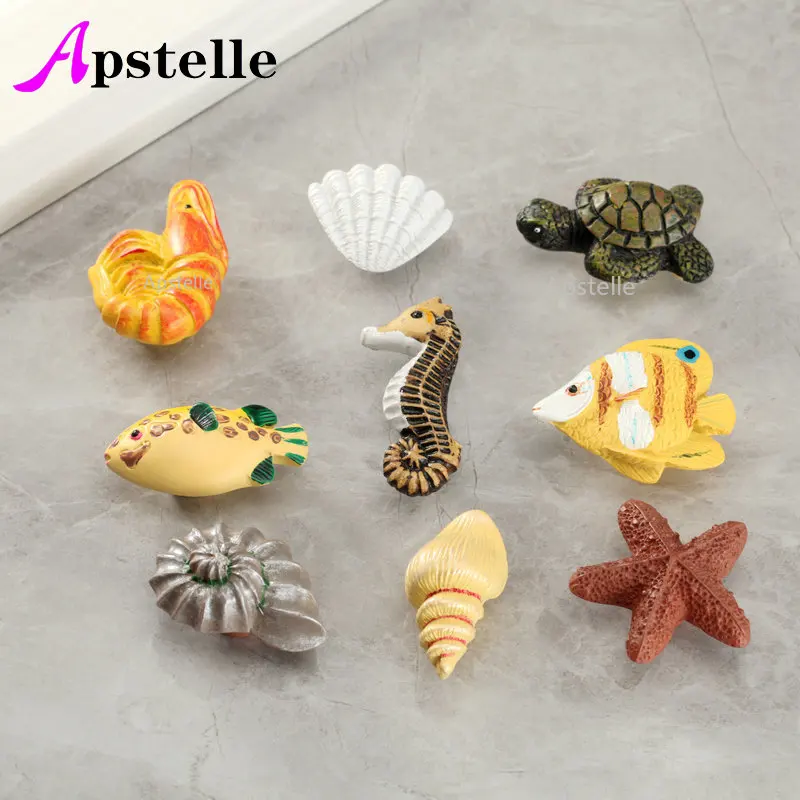 

APSTELLE European Style Rural Seahorse Starfish Children's Room Handle Cute Animals Mediterranean Drawer Handle