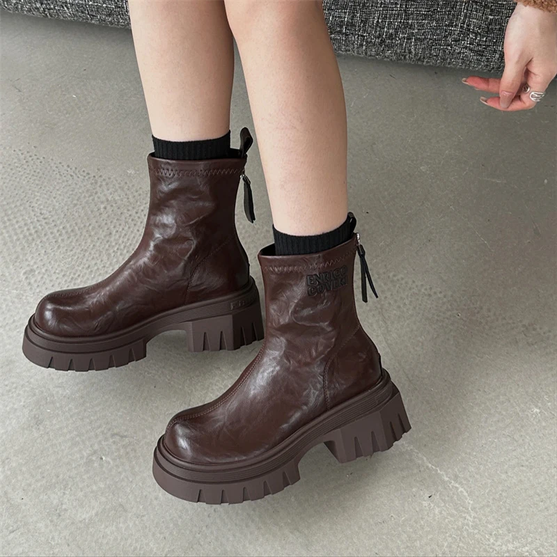 Женские ботильоны на высоком каблуке 5 см с круглым носком