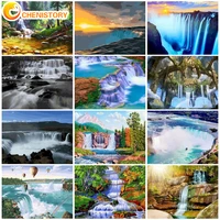 chenistory oil painting by numbers with framed on canvas landscape waterfall paint adults coloring by number drawing picture art