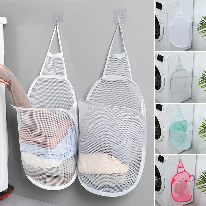 

Folding Wall Hanging Clothes Storage Basket for Dirty Clothes Mesh Storage Bag bathroom Household Wall Hanging Basket