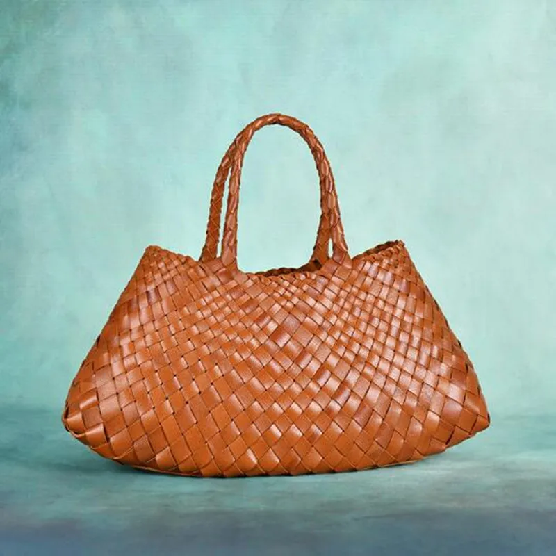 Плетеная кожаная сумка-корзина для овощей ручной работы из натуральной воловьей