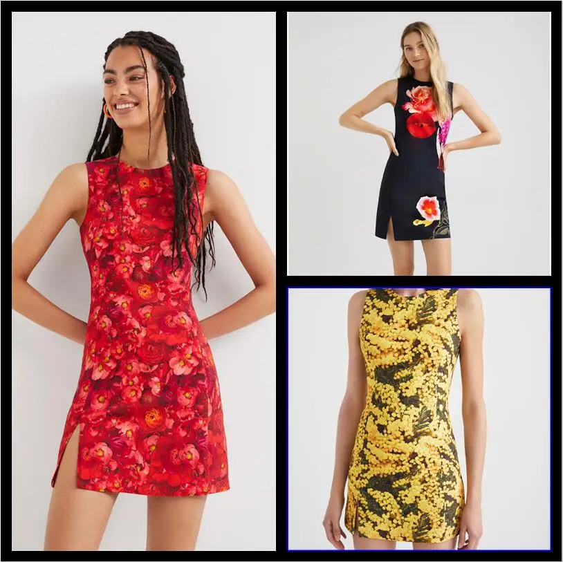 

Spain Desigual 2022 Various printed sleeveless slit dresses in