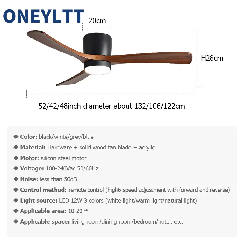 48 52 дюймовый современный деревянный потолочный вентилятор со светодиодной