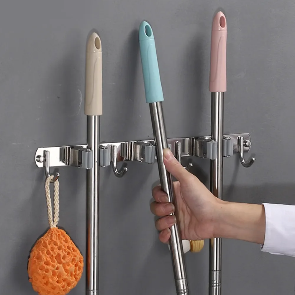 

Kitchen Bathroom Organization Accessories Wall Mounted Stainless Steel Mop Organizer Holder Broom Hook Holder Towel Storage Hook