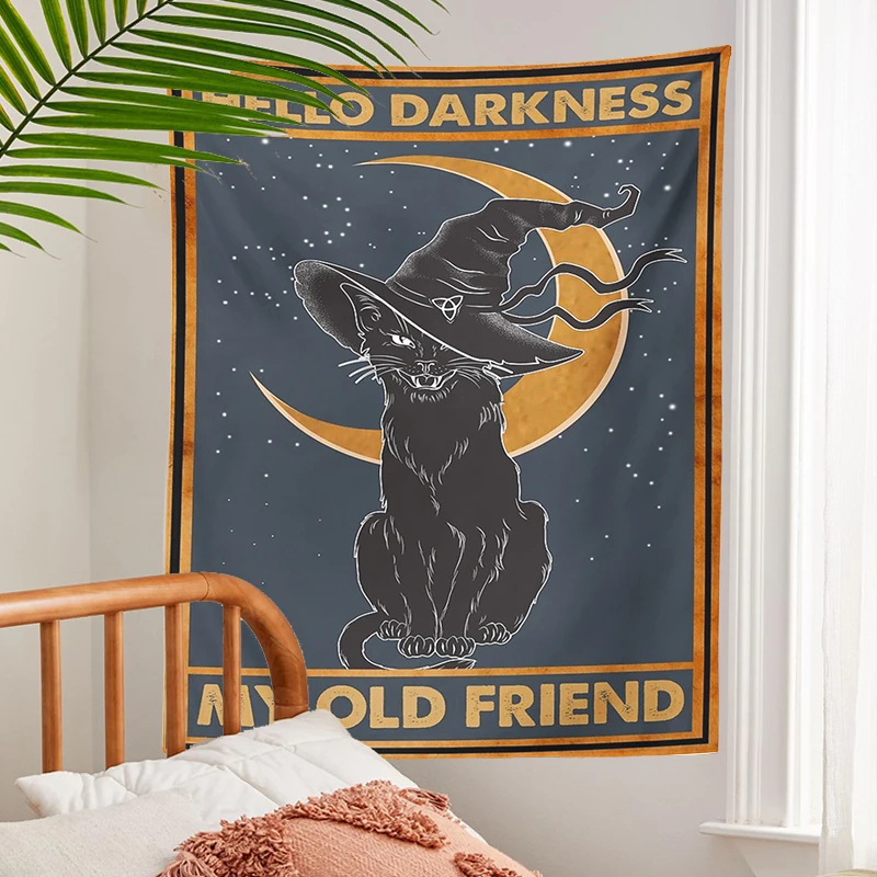 

Cat Mysterious Tapestry Wall Hanging Bohemian Hippie moon cat Witchcraft Bedspread Divination Home Decor Dorm Room Decor
