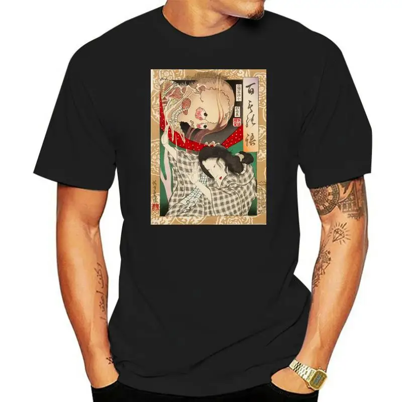 

Japanese Ukiyo-E T Shirt Woodblock Art Skeleton Yokai Ghost Skull Womens Men Tee Custom Special Print Tee Shirt