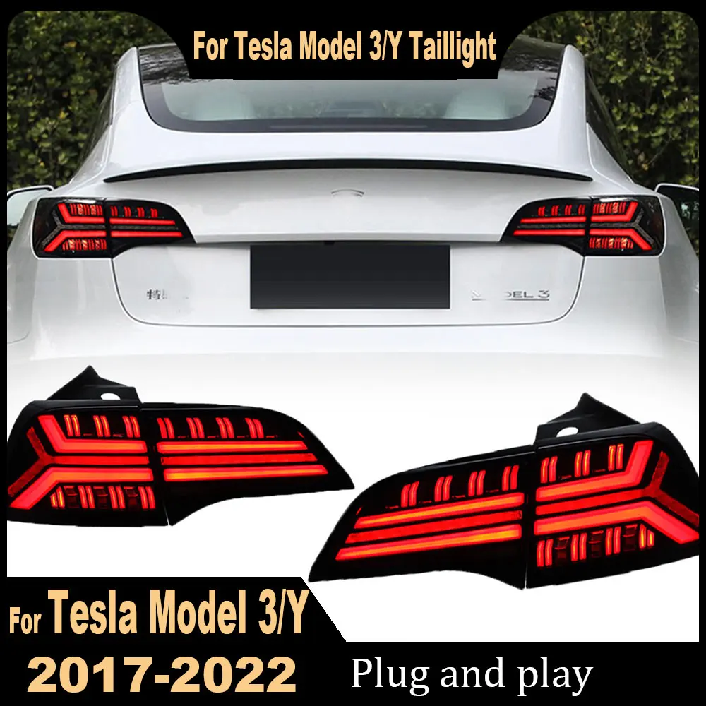 Фото Автомобильные светодиодные задние фонари для Tesla Model 3 и Model Y 2017-2023, модифицированные полностью светодиодные задние фонари с динамическими DRL, установка Plug and Play. №3