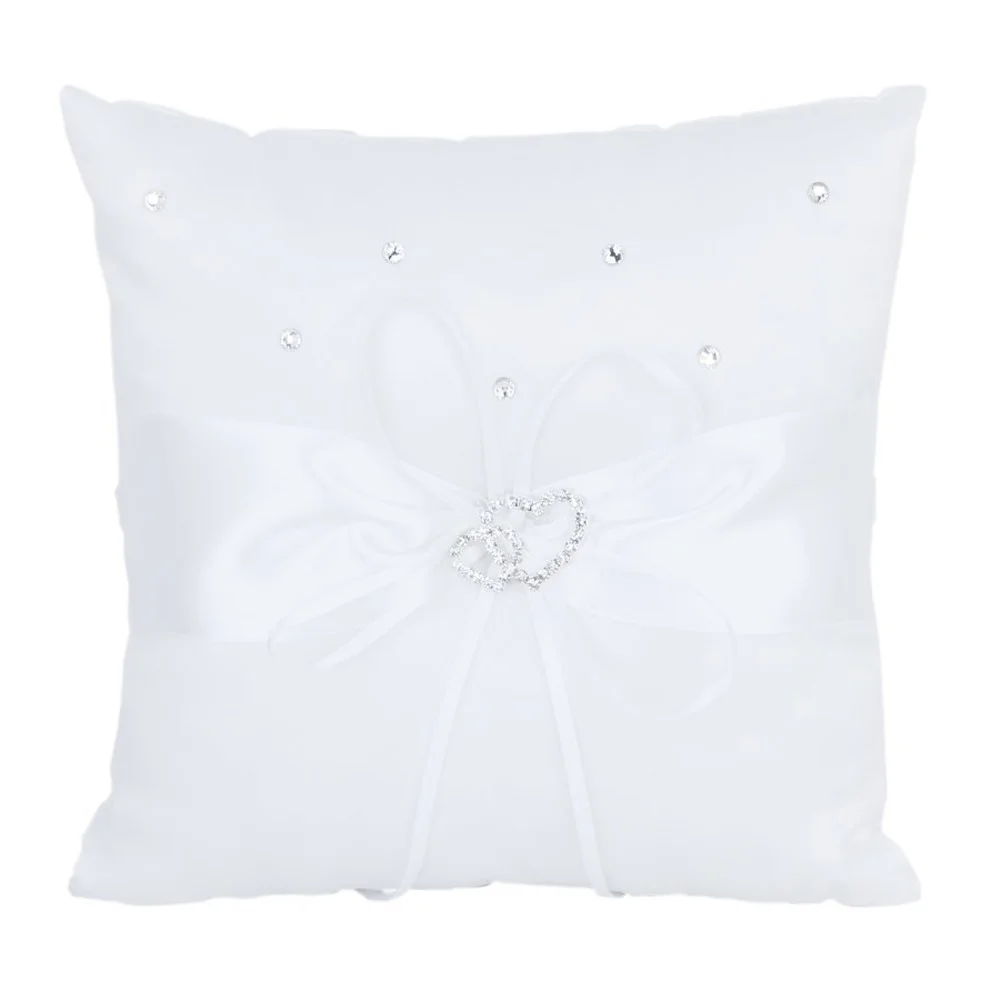 

1PC 20x20cm WINOMO Wedding Engagement Bridal Bride Ring Bearer Romantic Flower White Ring Pillow with Ribbons