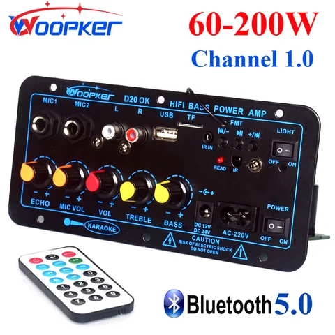 Плата усилителя Woopker D20, 60-200 Вт, с поддержкой Bluetooth
