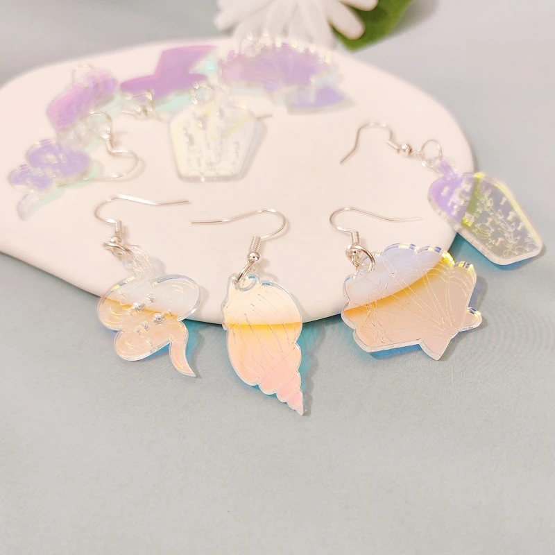 KUGUYS радужные милые женские висячие серьги голографические раковины ваза змея