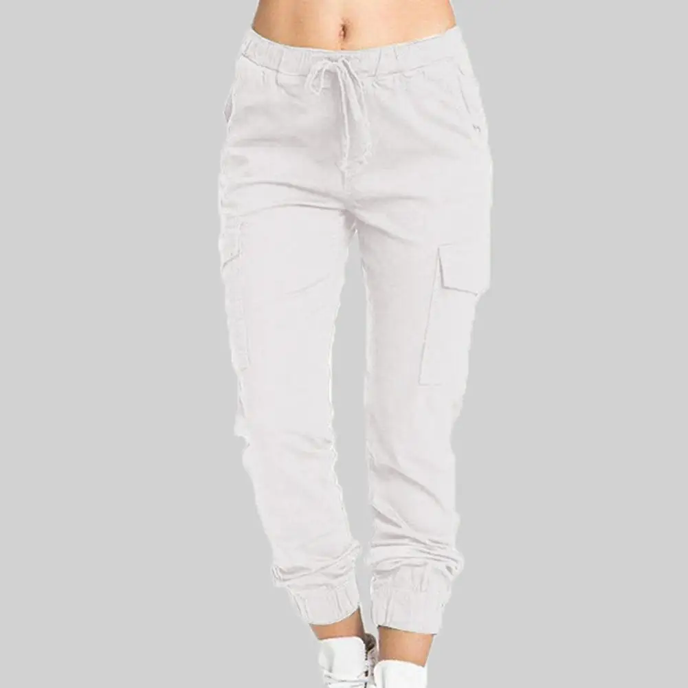 

Trendy Sports Trousers Side Pockets Soft Track Pants Pure Color Mid Waist Track Trousers
