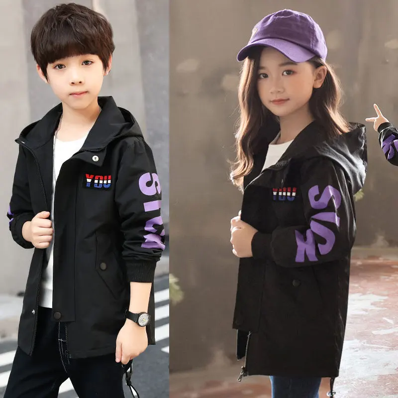 

Boys Trench Coats Autumn Clothing Children's Coats Spring of The Tide Kids Clothes Outerwear Baby Girl Hooded Jacket 12 14 Years
