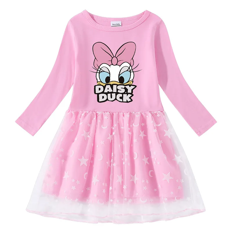 Disney Kids Dresses Foe Girls Daisy Duck Long Sleeve Mesh Princess Dress Birthday Costume Vestidos Toddler Children Outfits