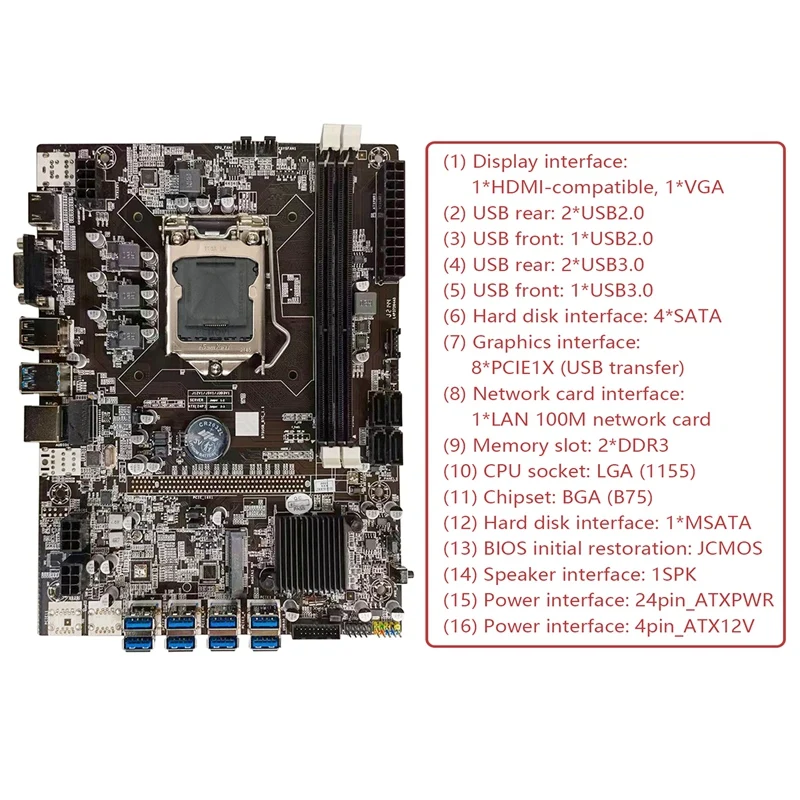 Семейная материнская плата для майнинга BTC + ЦП вентилятор DDR3 4 Гб 1600 МГц ОЗУ 128G SSD