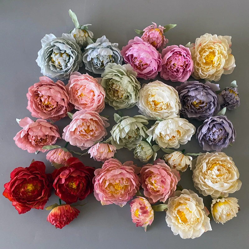 

3pcs Artificial Flowers Head Silk Peony Head Fake Flower for Hair Jewelry DIY Decor Birthday Wedding Party Decoration