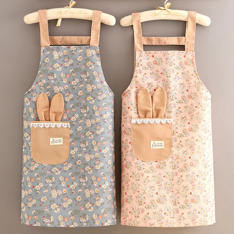 

New canvas apron women's home kitchen cooking anti-fouling breathable wear-resistant foreign style cute work overalls waist