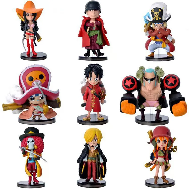 

One Piece Anime Figures 9 Q Versions Red Clothes Theatrical Version Luffy Roronoa Zoro Vinsmoke Sanji Model Ornaments Toys