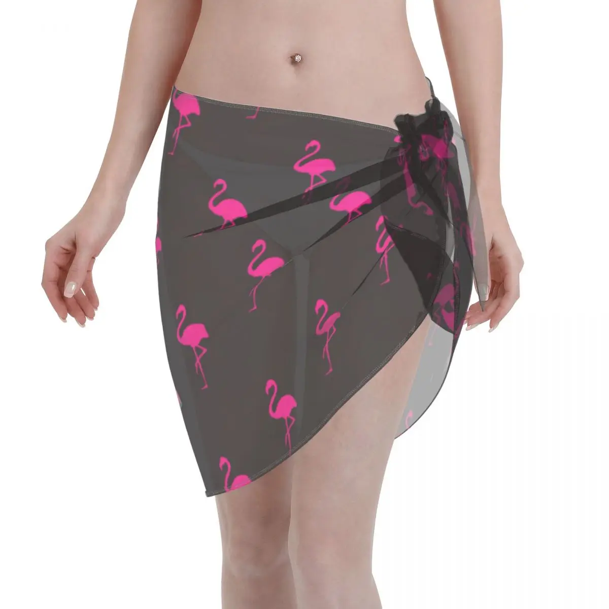 

Flamingo Bird Animal Pink Short Sarongs Swimsuit Coverups Women Sexy Short Skirt Bikinis Cover-Ups Skirts