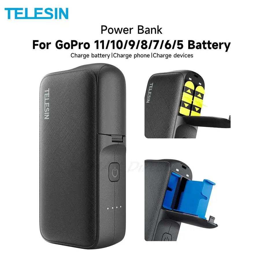 Внешний аккумулятор TELESIN 10000 мАч для смартфонов 10 11 Gopro 5 6 7 8 1750mha быстрой зарядки