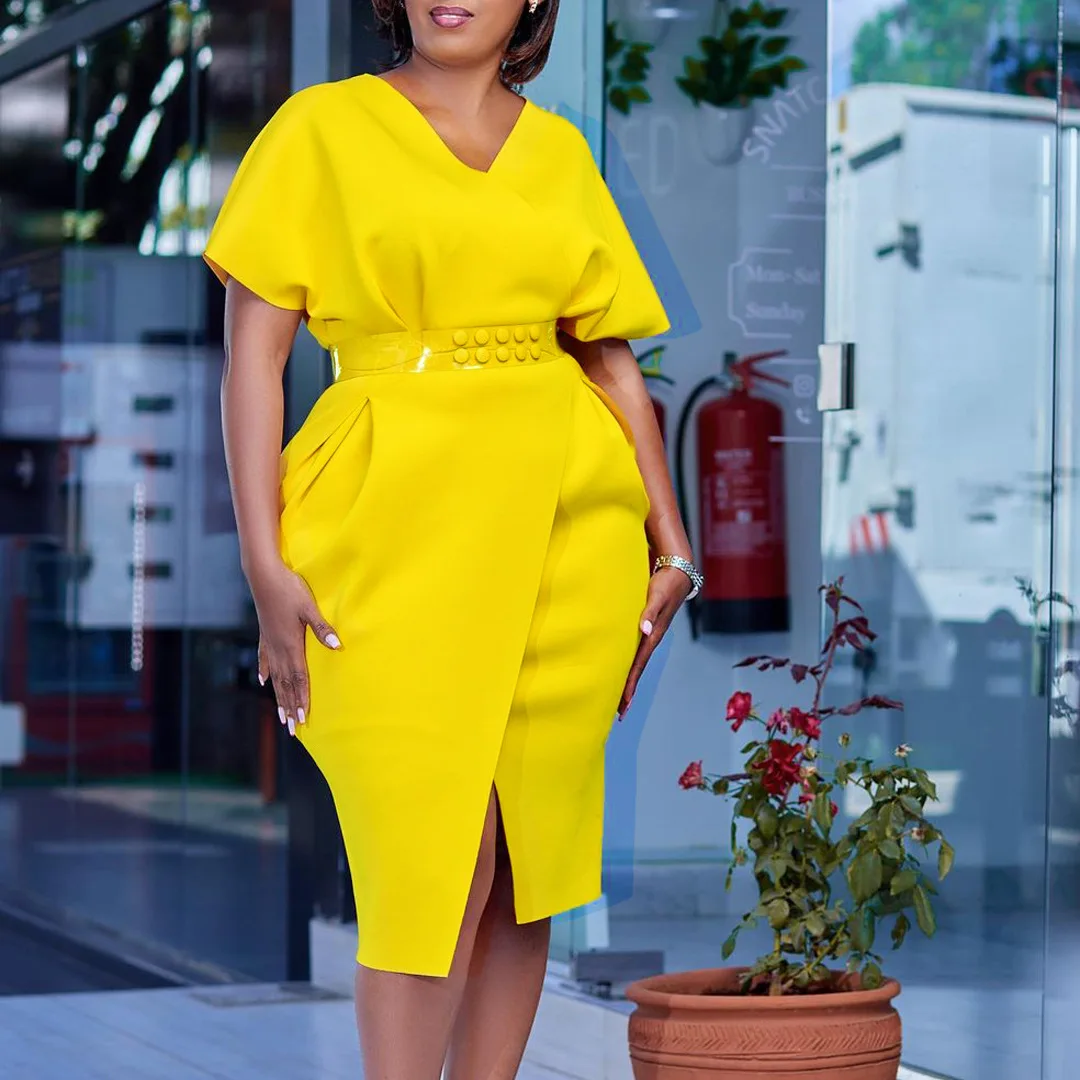 Plus Size Pretty Dress Elegant V Neck Belt Formal Cloth Casual Luxury Party Robe 2023 Summer Women Trendy Evening New In Dress