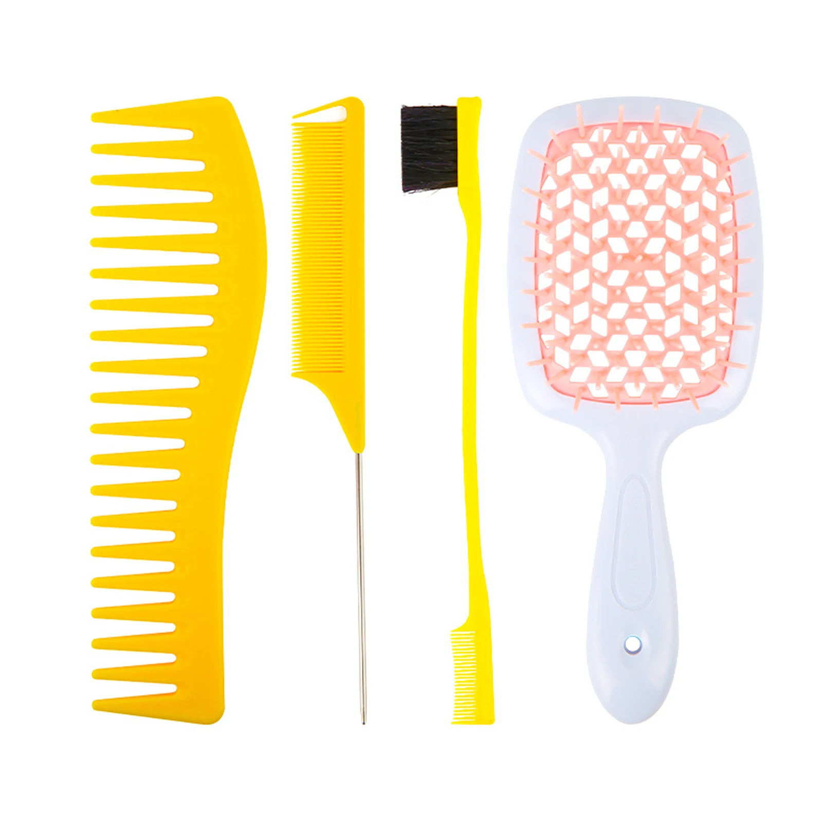 

4 In 1 Rolling Foiling Highlighting Brush Edge Control Styling Picking Home Double Ended Dyeing Tool Hair Comb Set Salon