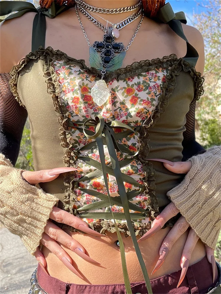 Женский короткий топ с оборками готический винтажный облегающий в стиле гранж
