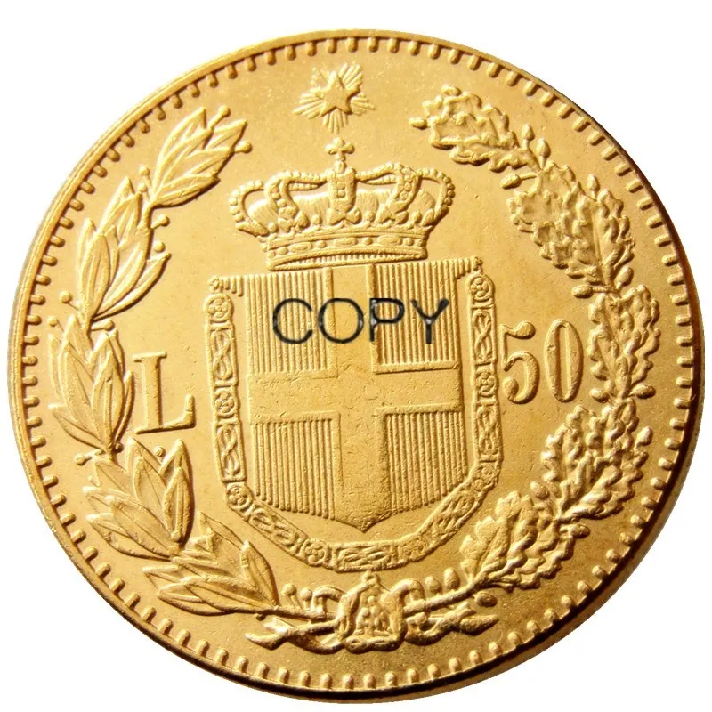 1884 г. 1888 р Италия 50 лир позолоченная копировальная монета