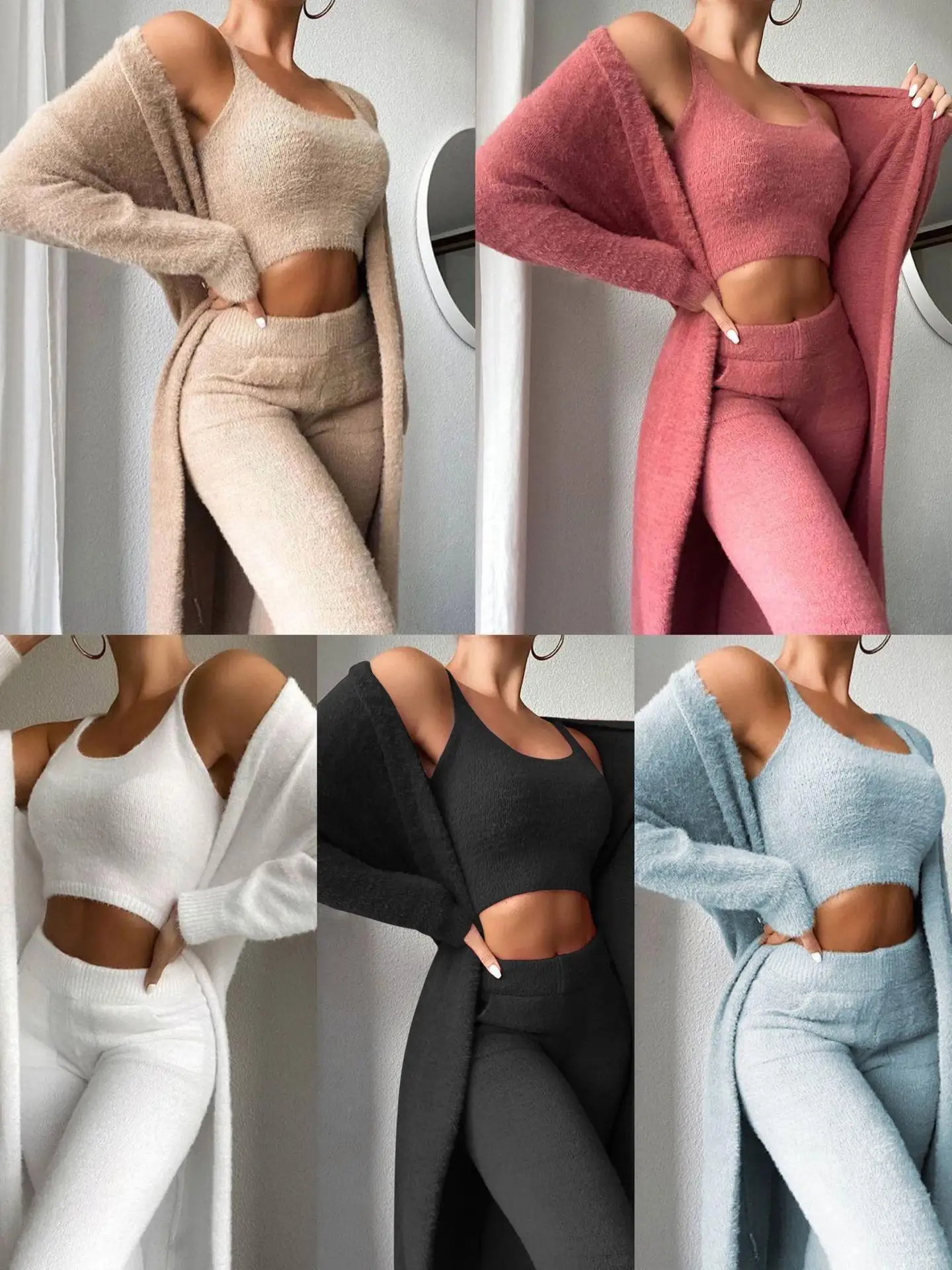 

Женский спортивный костюм из 3 предметов, однотонный теплый модный простой флисовый укороченный топ без рукавов с круглым вырезом для вечер...