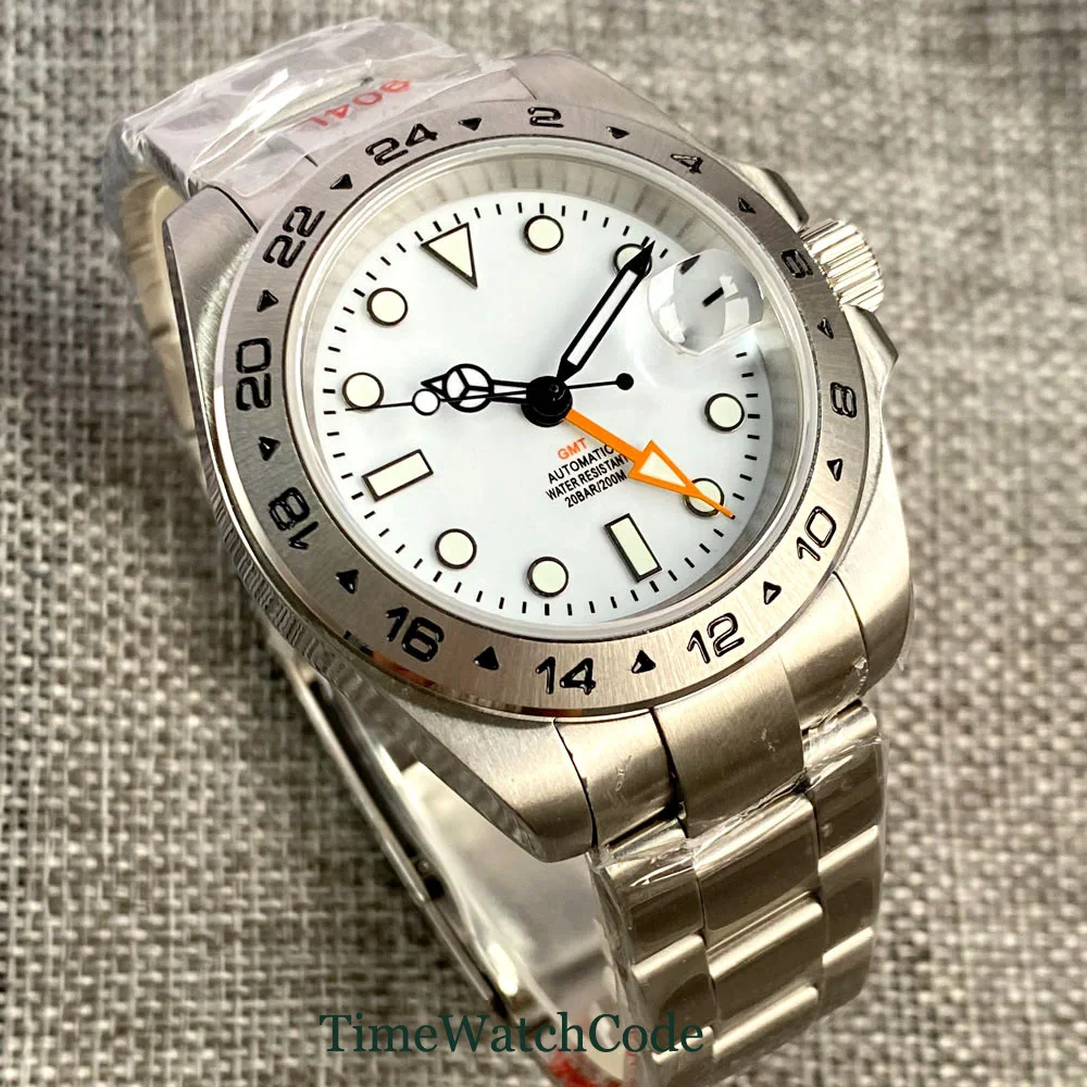 Мужские автоматические часы тандорио 40 мм NH34 Move t мужские Функция GMT с белым