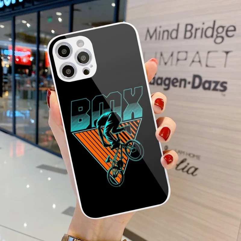 Bike Cell Phone Case For Iphone 14 13 12 11 Pro Max X Xr Xs 8 7 Plus Liquid Glass Phone Cover Funda