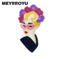 meyrroyu acrylic fashion lady brooches wear glass colorful hair red lips figure womens brooch high quality girls jewelry