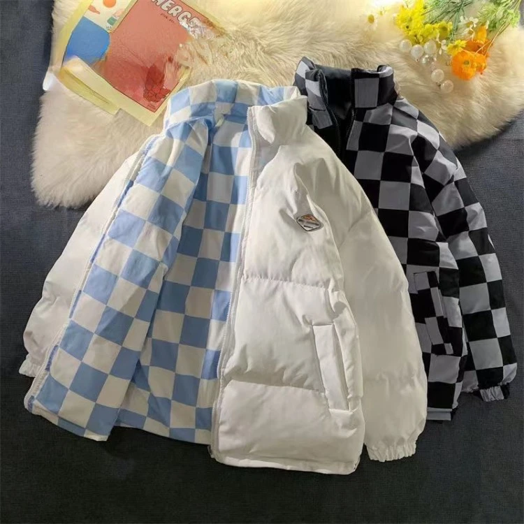 

Симпатичные парки с вышивкой, пальто, женская зимняя модная Толстая свободная теплая куртка в Корейском стиле, двухсторонний дизайн, клетчатая Студенческая одежда, парки