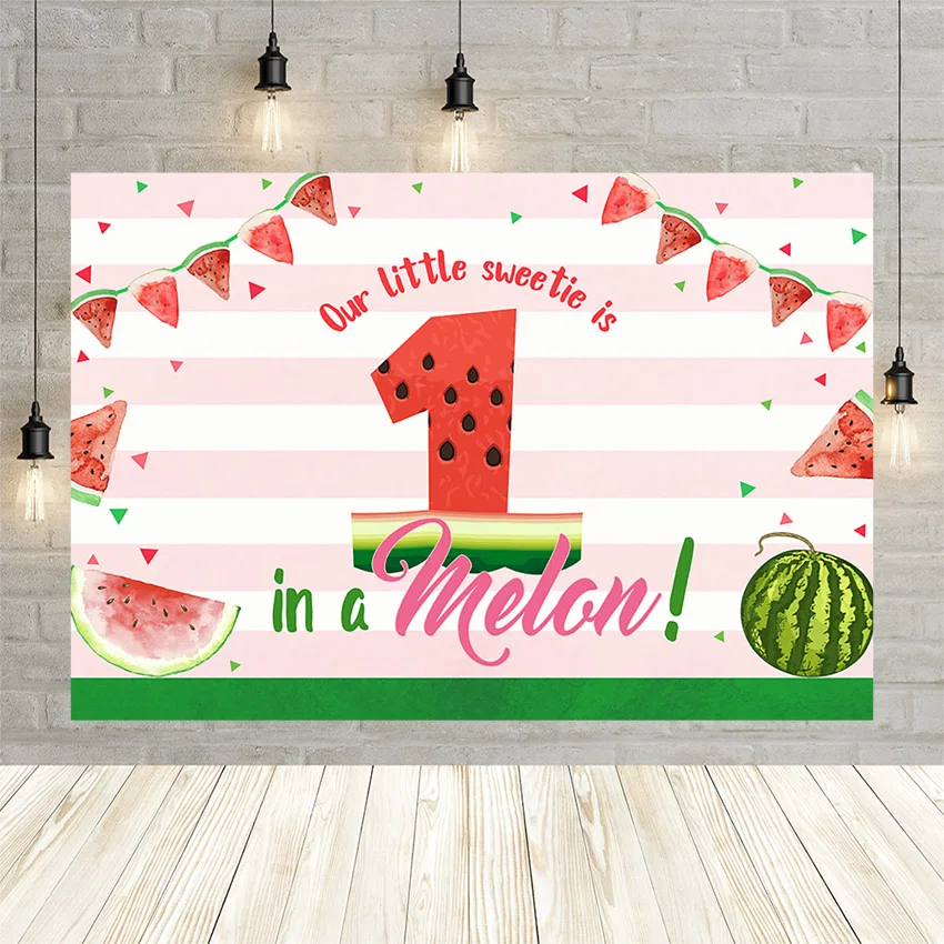 

Mehofond Our Little Sweetti is One Melon Birthday Party Photography Backgrounds Watermelon Baby Shower Backdrop Photo Studios