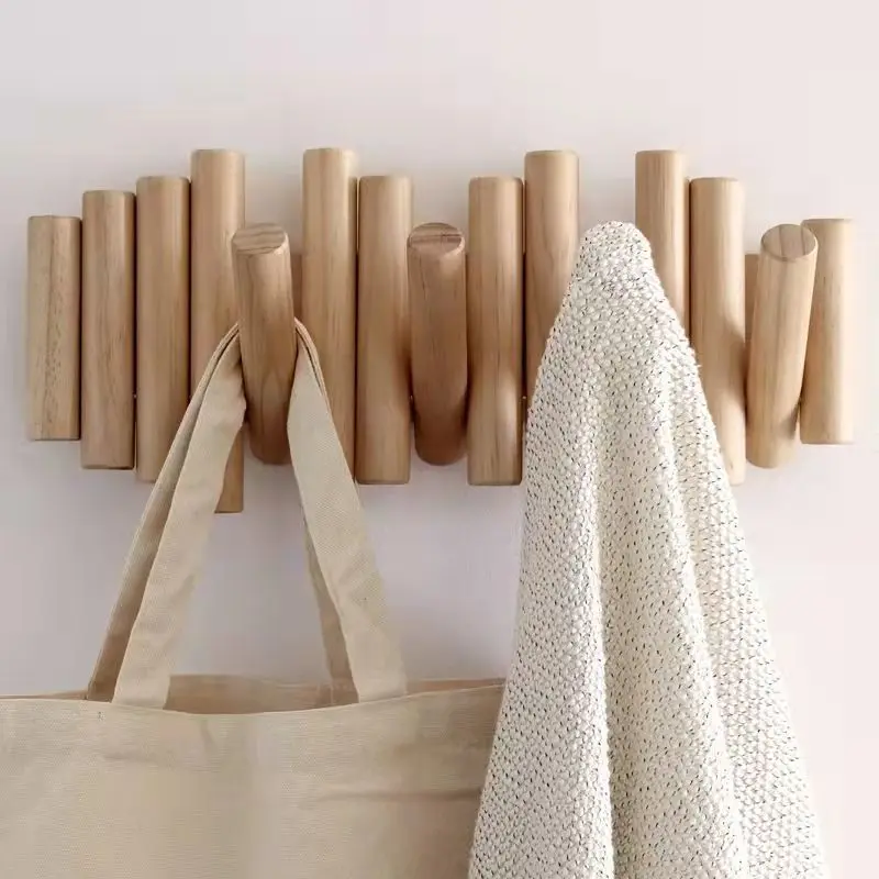 

Nordic solid wood clothes and hats hook, wall nail free hook