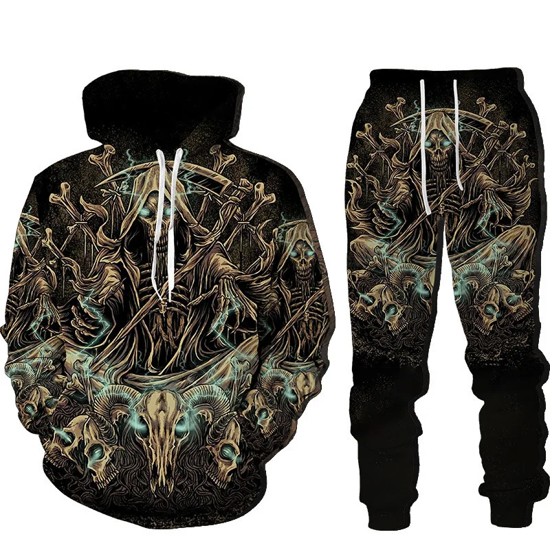 Мужской спортивный костюм с рисунком черепа повседневный пуловер 3D-принтом