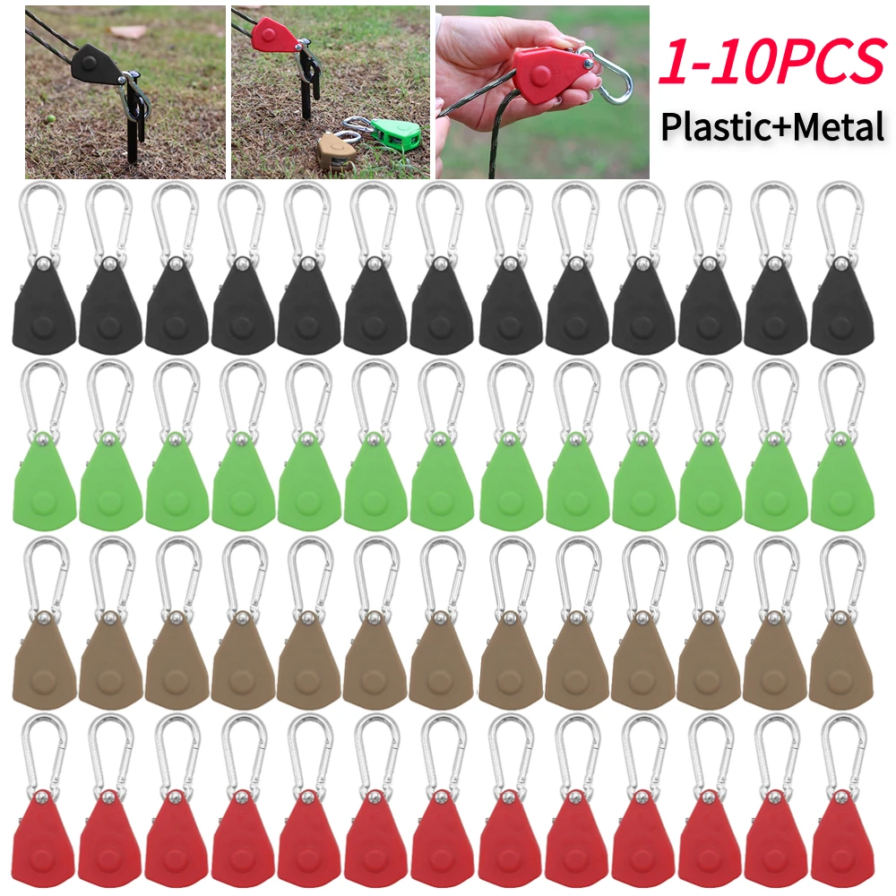 

1-10Pcs Camping Tent Adjustable Rope Fastener Buckle Heavy Duty Pulley Tensioner Ratchet Hangers Lights Camping Awning Rope Hook