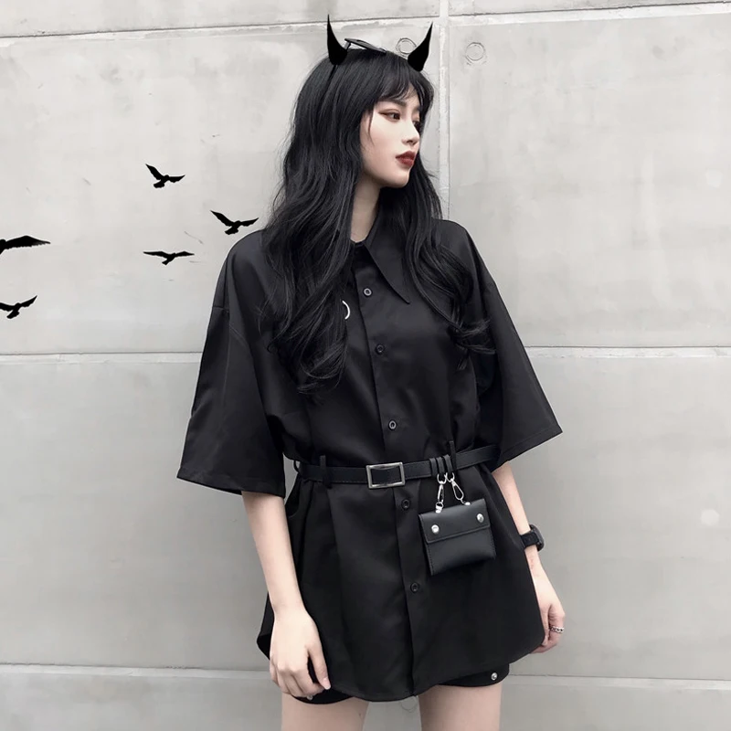 Woherb 2024 Корейская свободная длинная рубашка женский летний топ черная блузка в