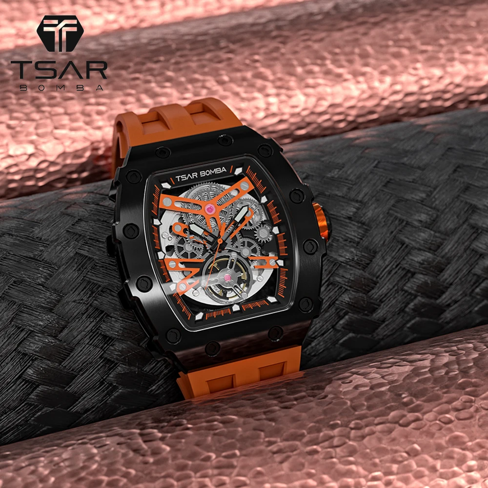 

TSAR BOMBA Men Watch Citizen 8s20 Movement 50M Waterproof Automatic Mechanical Tonneau Wristwatch Luxury Present for Men